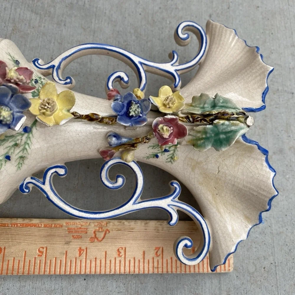 Antique Majolica Vase Earthenware French Hand Painted Faience 19th-20th Century